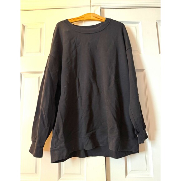 lululemon athletica Tops - Lululemon Perfectly Oversized Crew Sweatshirt Black Cotton Terry Sz 12 Pullover